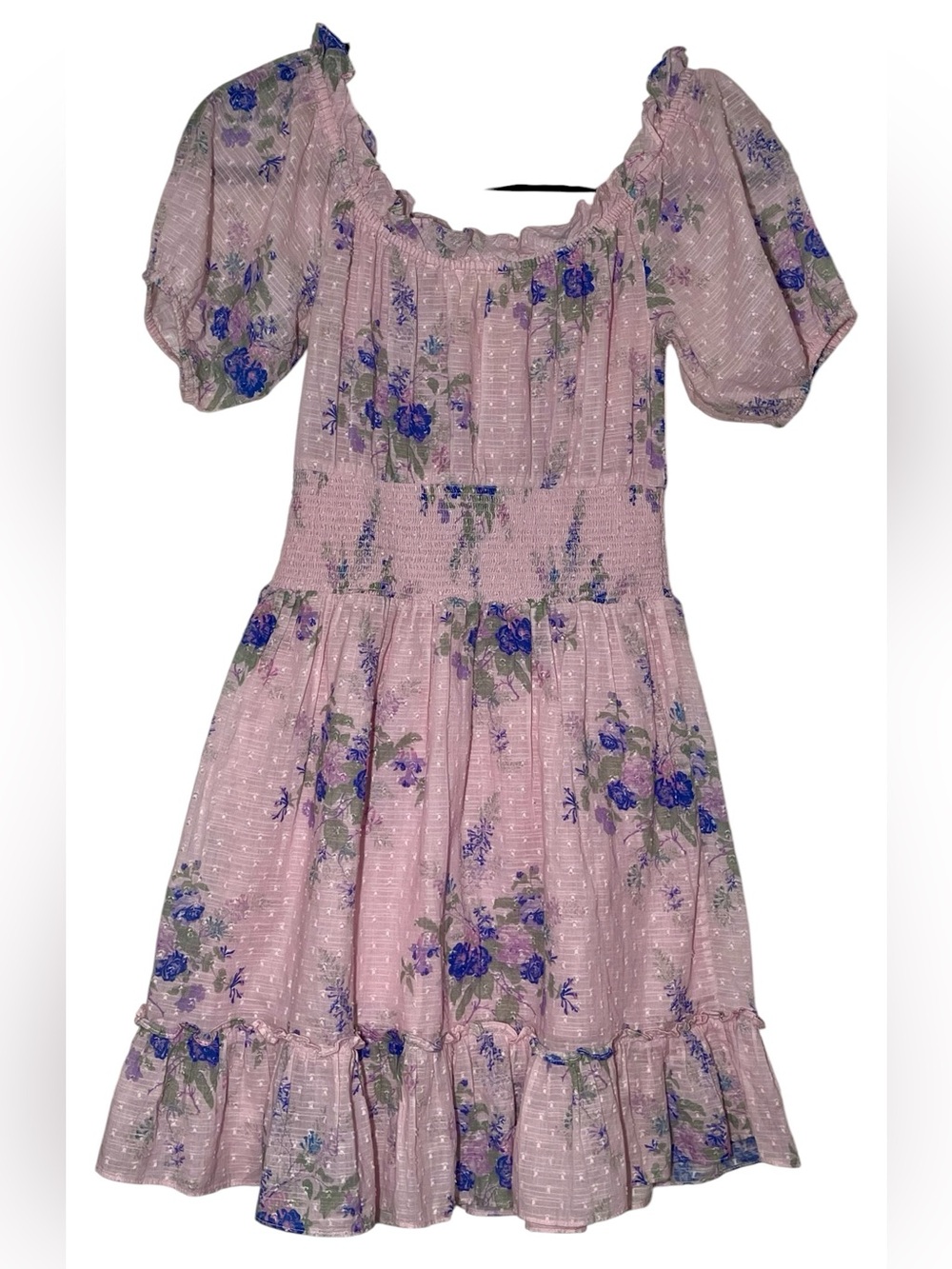 LoveShackFancy Lai Mini Dress Pink Floral Smocked Cotton Puff Sleeve S - Picture 3 of 10